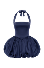Marineblaues Satin-Minikleid mit eckigem Ausschnitt – Partykleid kurz