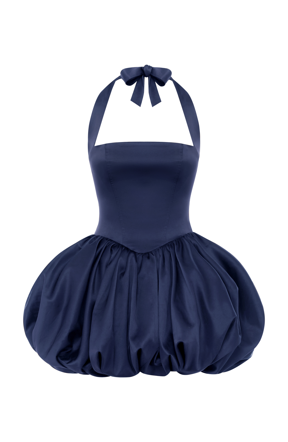 Marineblaues Satin-Minikleid mit eckigem Ausschnitt – Partykleid kurz