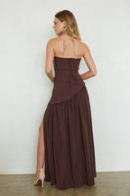 Retta Asymmetrical Maxi Dress – Elegant Blue Brown Formal Maxi Gown