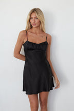 Satin Twist Back Mini Dress – Graduation Dress & Black Party Gown