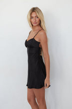 Satin Twist Back Mini Dress – Graduation Dress & Black Party Gown