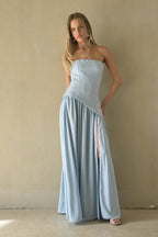 Retta Asymmetrical Maxi Dress – Elegant Blue Brown Formal Maxi Gown