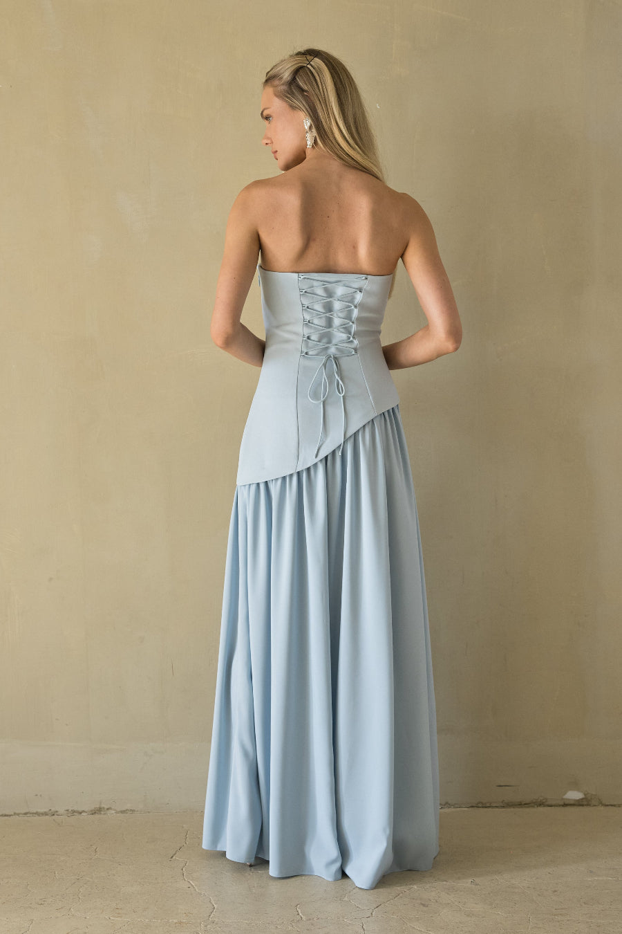 Retta Asymmetrical Maxi Dress – Elegant Blue Brown Formal Maxi Gown