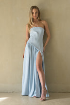 Retta Asymmetrical Maxi Dress – Elegant Blue Brown Formal Maxi Gown