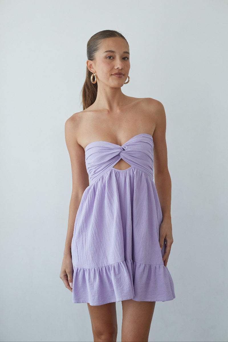 Strapless Twist Front Keyhole Open Back Romper with Built-In Shorts – Chic Bridesmaid Wedding Guest Outfit