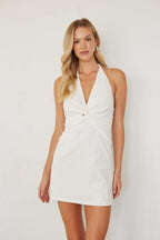 Linen Twist Front Mini Dress – Graduation Dress & Casual Party Gown