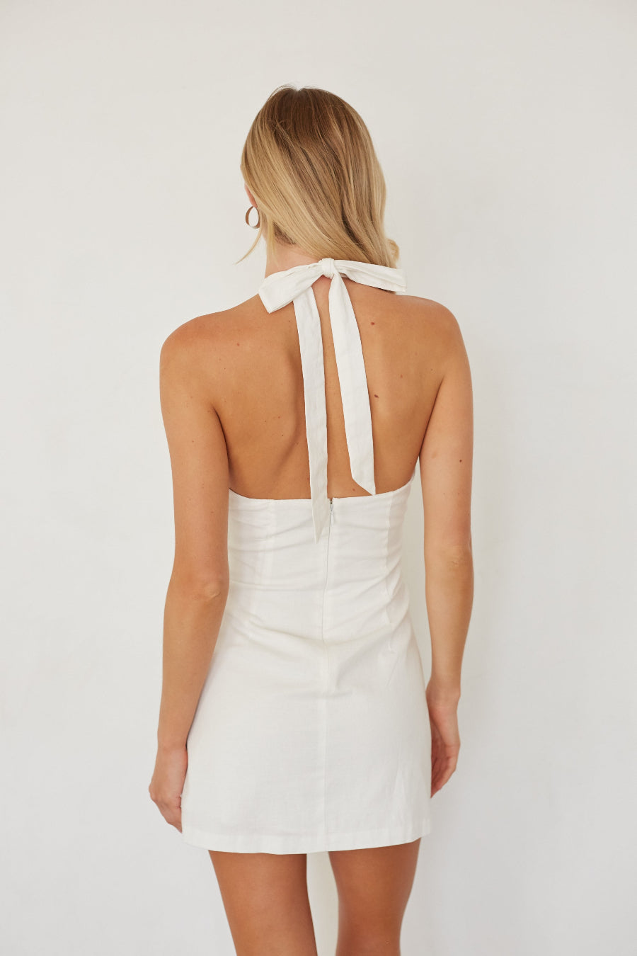 Linen Twist Front Mini Dress – Graduation Dress & Casual Party Gown