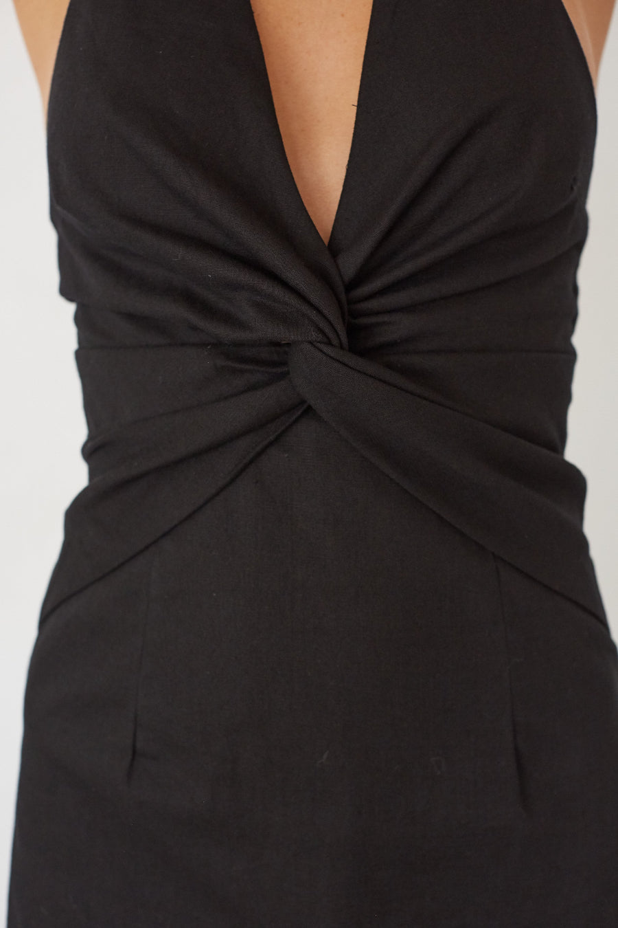 Linen Twist Front Mini Dress – Graduation Dress & Casual Party Gown