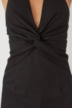 Linen Twist Front Mini Dress – Graduation Dress & Casual Party Gown
