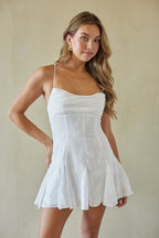 White Floral Cowl Neck Open Back Lace-Up Babydoll Mini Dress – Chic Bridesmaid Wedding Guest Outfit