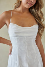 White Floral Cowl Neck Open Back Lace-Up Babydoll Mini Dress – Chic Bridesmaid Wedding Guest Outfit
