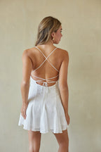 White Floral Cowl Neck Open Back Lace-Up Babydoll Mini Dress – Chic Bridesmaid Wedding Guest Outfit