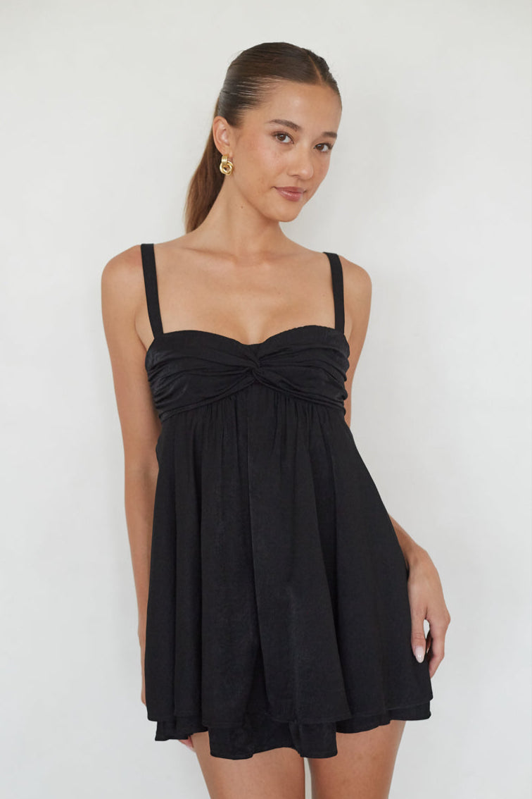 Twist Babydoll Mini Dress – Graduation Dress & Open Back Party Gown