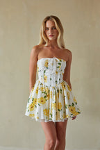 Strapless Lace Corset Fit & Flare Mini Dress – Romantic Bridesmaid Wedding Guest Party Outfit