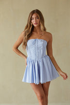Strapless Lace Corset Fit & Flare Mini Dress – Romantic Bridesmaid Wedding Guest Party Outfit