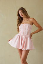 Strapless Lace Corset Fit & Flare Mini Dress – Romantic Bridesmaid Wedding Guest Party Outfit