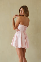 Strapless Lace Corset Fit & Flare Mini Dress – Romantic Bridesmaid Wedding Guest Party Outfit