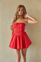 Strapless Lace Corset Fit & Flare Mini Dress – Romantic Bridesmaid Wedding Guest Party Outfit