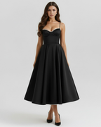 Satin Tulle Boned Sweetheart Midi Dress with Pockets – Fairytale Wedding Guest Gown