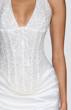 Weißes Pailletten-Minikleid mit Korsett-Oberteil – Standesamt & Junggesellinnenabschied