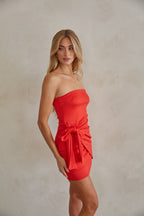 Strapless Wrap Bow Bodycon Mini Dress – Chic Bridesmaid Wedding Guest Party Outfit