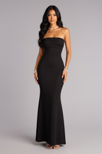Audrina Glitter Strapless Mermaid Dress – Black