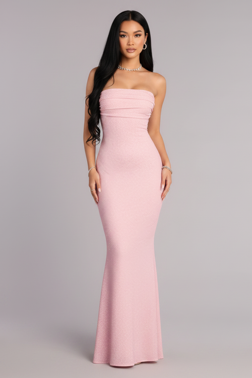Audrina Glitter Strapless Mermaid Dress – Pink