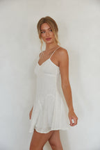 White Floral Embroidered Fit & Flare Panelled Mini Dress – Romantic Bridesmaid Wedding Guest Outfit