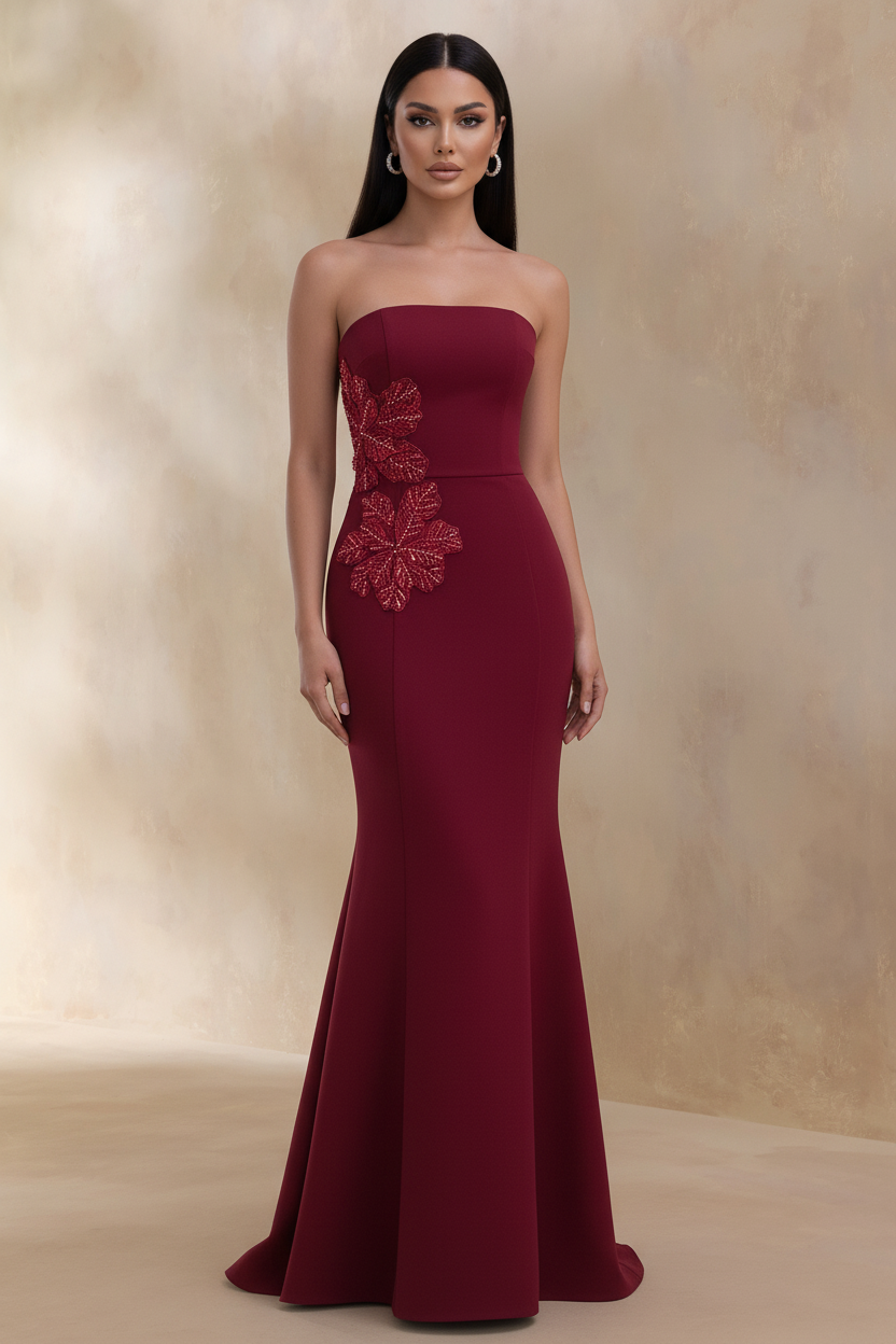 Burgundy Bandeau Embellished Maxi Dress – Front View