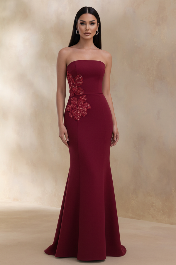Burgundy Bandeau Embellished Maxi Dress – Front View