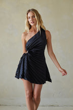 One Shoulder Plisse Mini Dress – Graduation Dress & Satin Party Gown