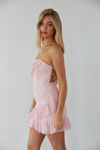 Lace Tie Back Mini Dress – Pink Graduation Dress & Ruffle Party Gown