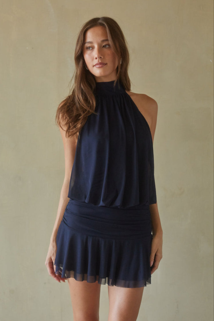 High Neck Mesh Mini Dress – Graduation Dress & Sheer Party Gown