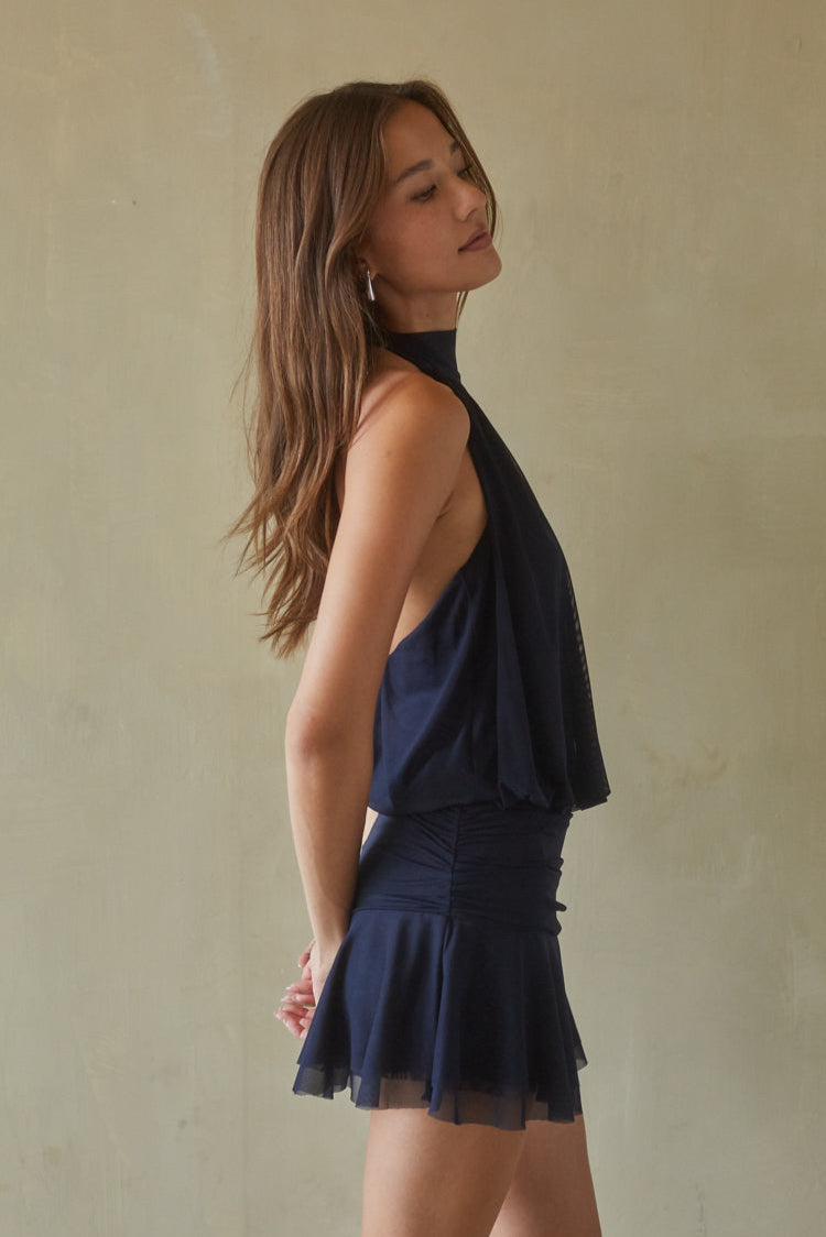 High Neck Mesh Mini Dress – Graduation Dress & Sheer Party Gown
