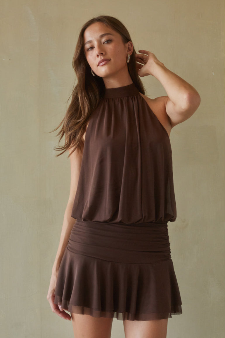 High Neck Mesh Mini Dress – Graduation Dress & Sheer Party Gown