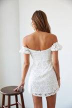 Karlie Lace Puff Sleeve Mini Dress – Romantic Pink Lace Graduation Dress