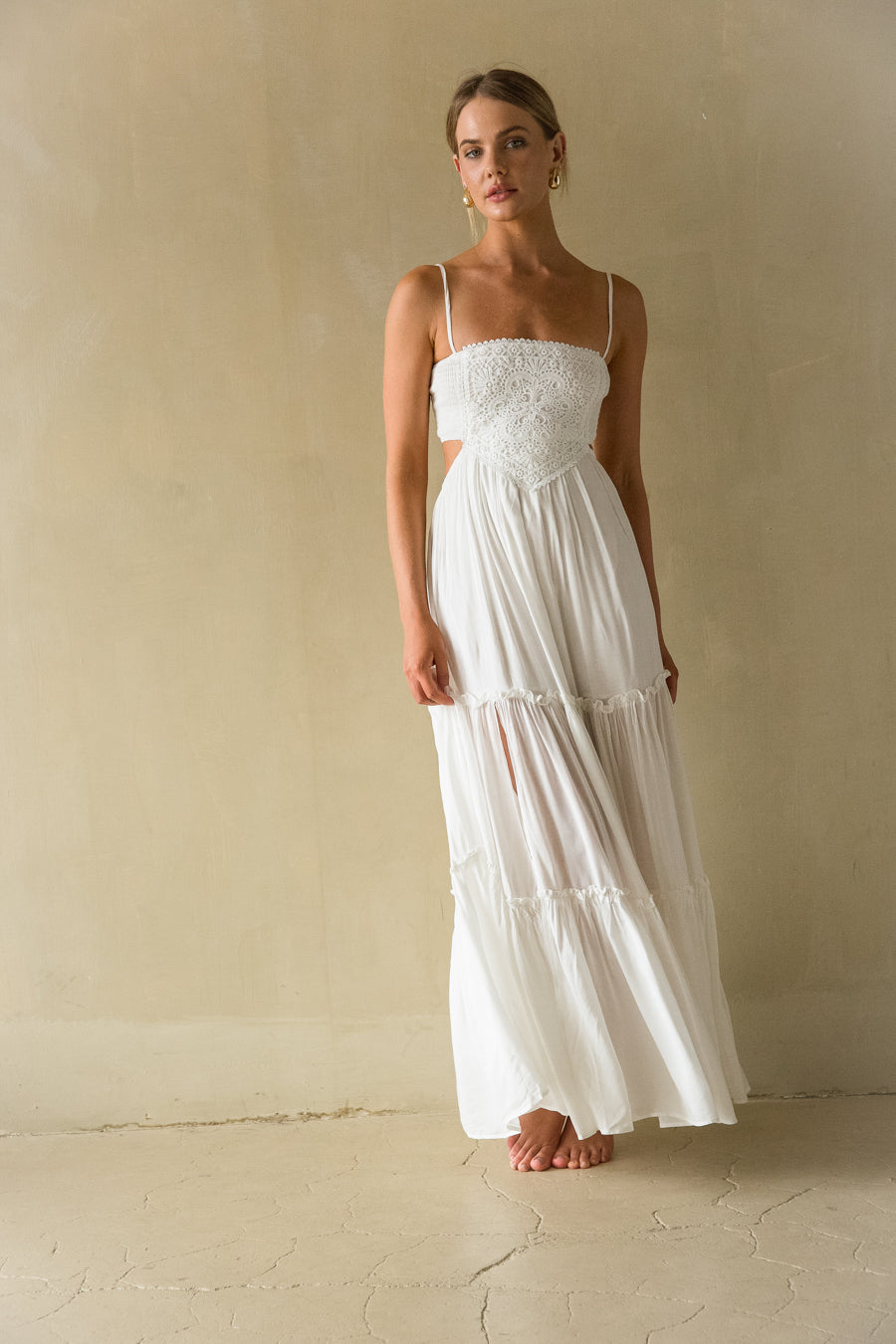Lace Cutout Maxi Dress – Boho Wedding Guest Gown & Open Back Dress