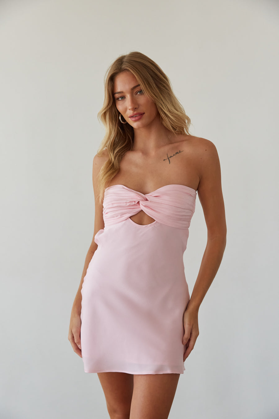Satin Strapless Keyhole Mini Dress – Bridesmaid Dress & Wedding Guest Gown