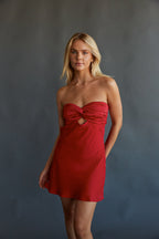 Satin Strapless Keyhole Mini Dress – Bridesmaid Dress & Wedding Guest Gown
