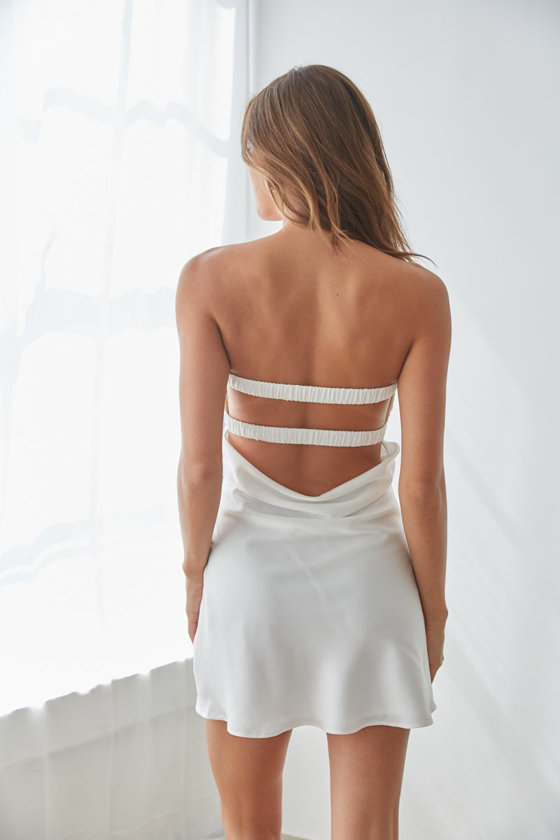 Satin Strapless Keyhole Mini Dress – Bridesmaid Dress & Wedding Guest Gown