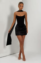 Schwarzes Korsett-Minikleid aus Crêpe – Cocktailkleid kurz