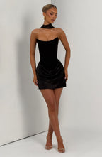 Schwarzes Korsett-Minikleid aus Crêpe – Cocktailkleid kurz
