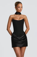 Schwarzes Korsett-Minikleid aus Crêpe – Cocktailkleid kurz