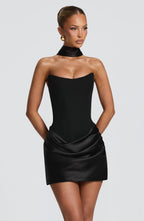 Schwarzes Korsett-Minikleid aus Crêpe – Cocktailkleid kurz
