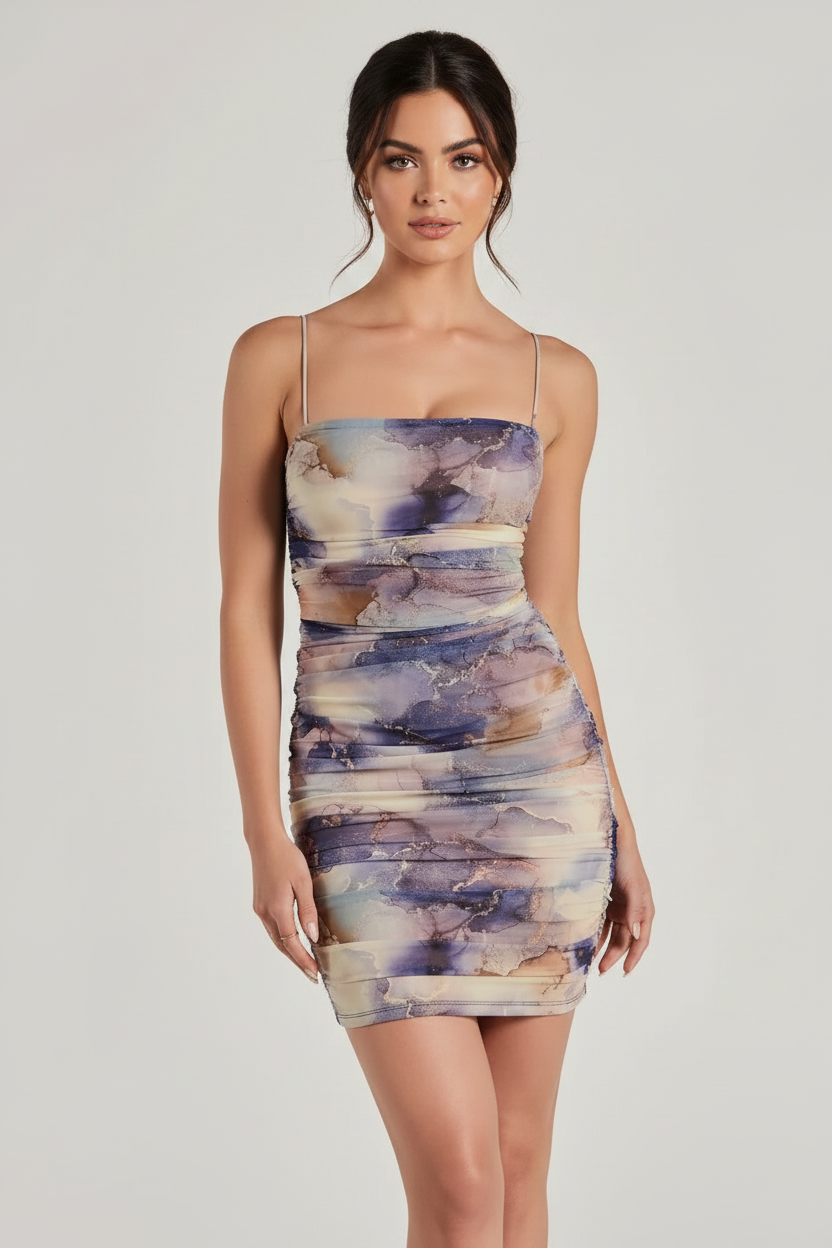 Marble Print Bodycon Mini Dress – Angle 1