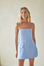 Margaret Strapless Romper Dress – Graduation Party Dress with Pockets