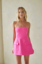 Margaret Strapless Romper Dress – Graduation Party Dress with Pockets