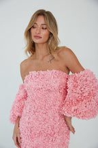 Flower Appliqué Off Shoulder Puff Sleeve Shift Mini Dress – Romantic Bridesmaid Wedding Guest Outfit