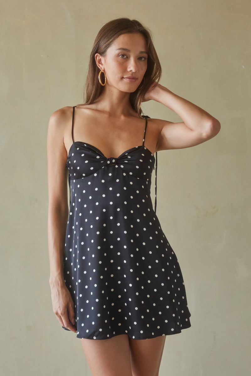 Satin Polka Dot Mini Dress – Graduation Dress & NYE Party Gown