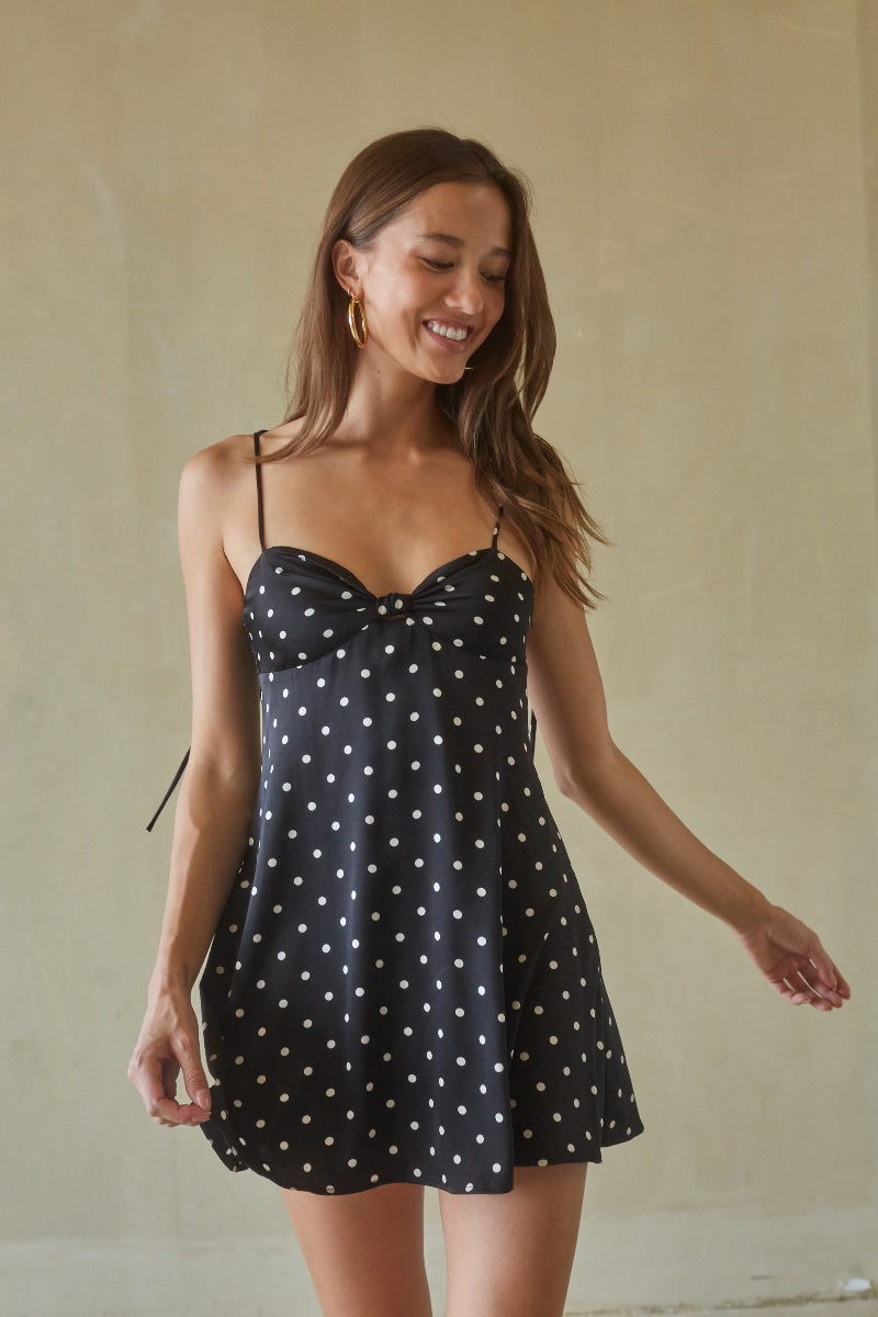 Satin Polka Dot Mini Dress – Graduation Dress & NYE Party Gown